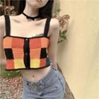 Color Block Knit Camisole Top Tangerine & Pumpkin & Yellow & Black - One Size
