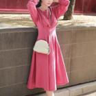Raglan Pleated-waist Long Pullover Dress
