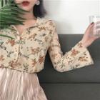 Reversible Floral Print Long-sleeve Blouse