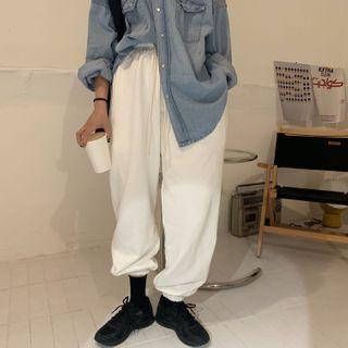Denim Long-sleeve Shirt / Plain Sweatpants