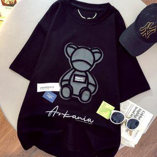 Short-sleeve Bear Embroidered Lettering T-shirt