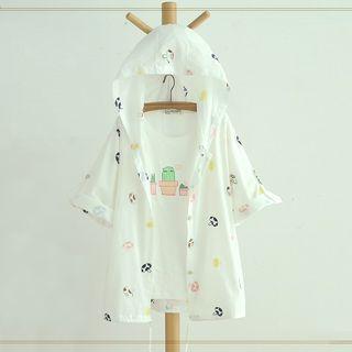 Print Short-sleeve Hooded Light Jacket