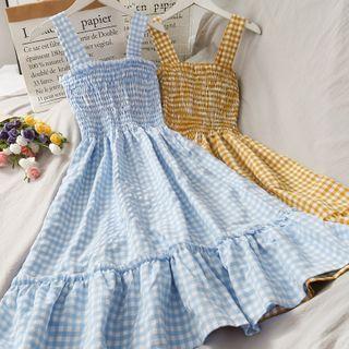 Sleeveless Checker Smocked Midi Dress In 7 Colors