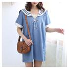Lace-up Short-sleeve Mini Shift Dress