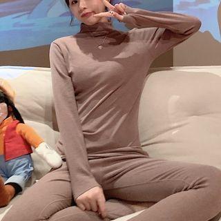 Mock-neck Knit Top / Set: Mock-neck Knit Top + Knit Pants
