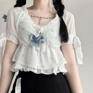 Short-sleeve Floral T-shirt / Camisole Top / Ruffle Trim Blouse / Mini A-line Skirt