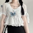 Short-sleeve Floral T-shirt / Camisole Top / Ruffle Trim Blouse / Mini A-line Skirt