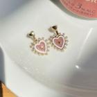 Heart Faux Pearl Dangle Earring 1 Pair - Gold & Pink - One Size