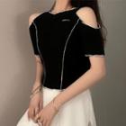 Cold-shoulder Paneled T-shirt Black - One Size