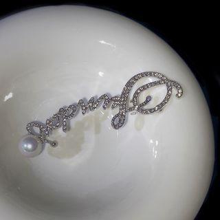 Lettering Rhinestone Alloy Earring 1 Pc - Silver - One Size
