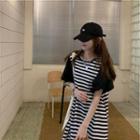 Short-sleeve Cold Shoulder Striped Knit Dress