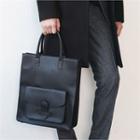 Flap-pocket Faux-leather Tote