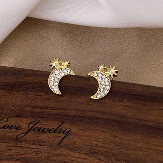 Rhinestone Moon & Star Earring E3191 - As Shown In Figure - One Size