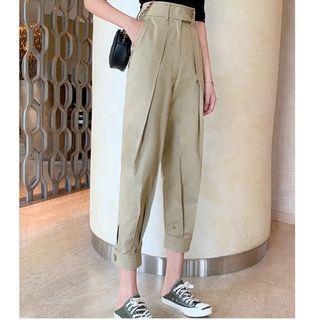High Waist Cropped Pants / Plain Elbow-sleeve T-shirt