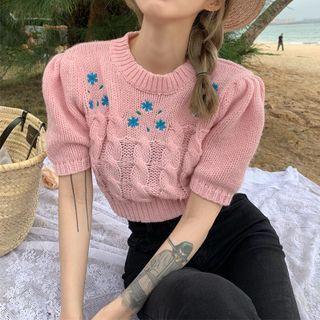 Embroidered Knit Crop Top