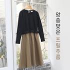 Mock Two-piece Frilled-trim Flared Dress Black - One Size