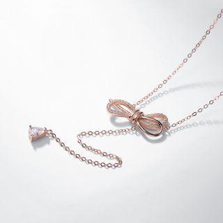 925 Sterling Silver Bow Rhinestone Pendant Y Necklace