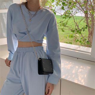 Cropped Twist-front Sweatshirt / Wide-leg Sweatpants