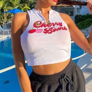 Sleeveless Cherry Print Crop Tank Top