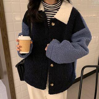 Color Panel Single-breasted Fleece Jacket