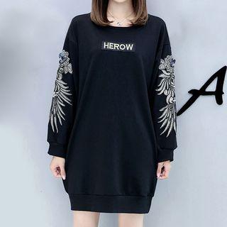 Long-sleeve Embroidered Pullover Mini Dress