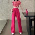 Short-sleeve Striped Cropped T-shirt / Wide Leg Pants