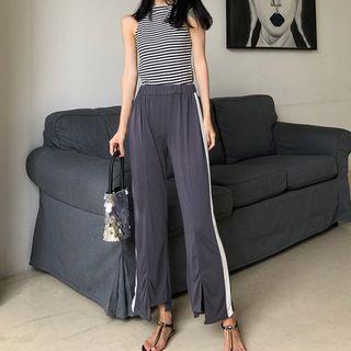 Halter Top / Contrast Trim Wide Leg Pants