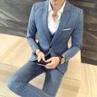 Suit Set: Striped Button Blazer + Vest + Slim-fit Dress Pants