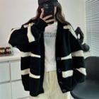 V-neck Striped Cardigan Striped - Black & White - One Size