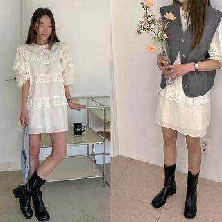 Puff-sleeve Laced Minidress