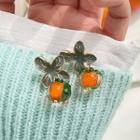 925 Sterling Silver Fruit Ear Stud 1 Pair - Silver Needle - Black & Orange - One Size