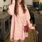 Checked Sashed Long Shirt Pink - One Size