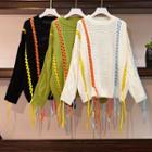 Long-sleeve Contrast Trim Open Knit Top