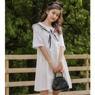 Short-sleeve Sailor-collar Mini Dress