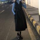 Long-sleeve T-shirt / Quilted Midi A-line Pinafore Dress