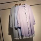 Mock Two-piece Long-sleeve Striped Midi Shirtdress