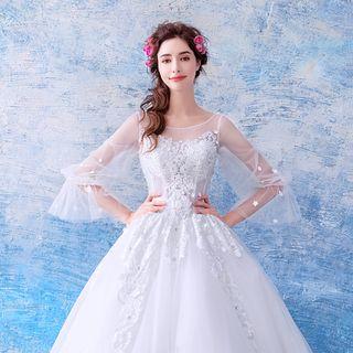 3/4-sleeve Sheer Wedding Ball Gown