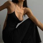 Spaghetti-strap Scoop Neck Cross-back Midi Bodycon Dress