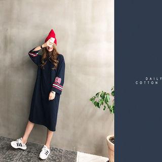Number Long T-shirt Dress Navy Blue - One Size