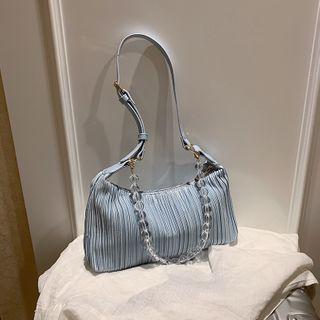 Bead Accordion Pleated Zip Shoulder Bag