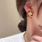 Flower Alloy Earring 1 Pair - Brown & Gold - One Size