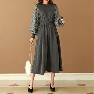 Balloon-sleeve Long Flare Dress
