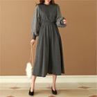 Balloon-sleeve Long Flare Dress