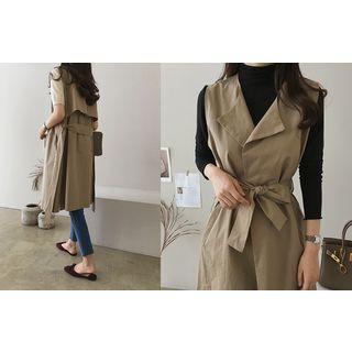 Open-front Trench Vest With Sash