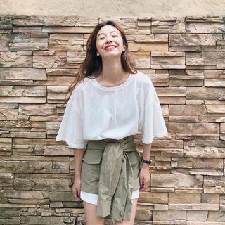 3/4-sleeve Oversized T-shirt / Mini Skirt