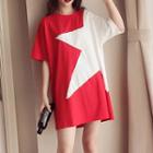 Star Print Elbow-sleeve T-shirt Dress