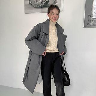 Lapped Padded Coat With Sash