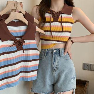 Collar Color Block Striped Tank Top