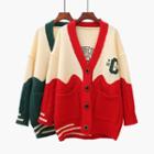 Letter Embroidered Color Block Cardigan