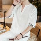 Notch Neck Elbow-sleeve Shirt